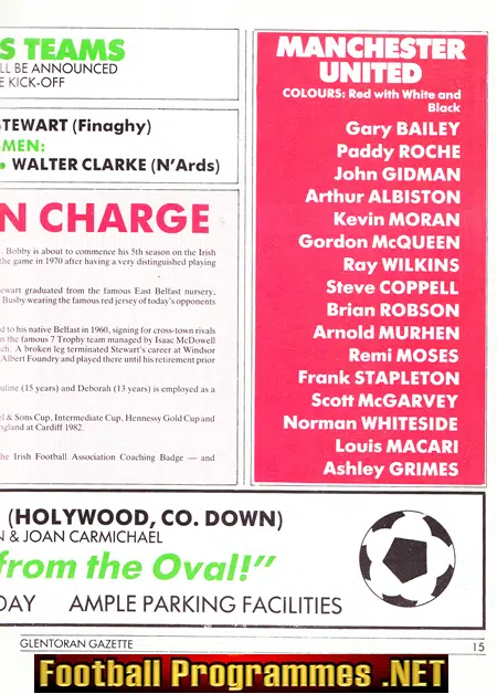 Glentoran v Manchester United 1982 - Irish Ireland Man Utd