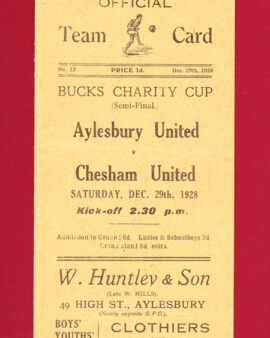 Aylesbury United v Chesham United 1928 – 1920’s Programme