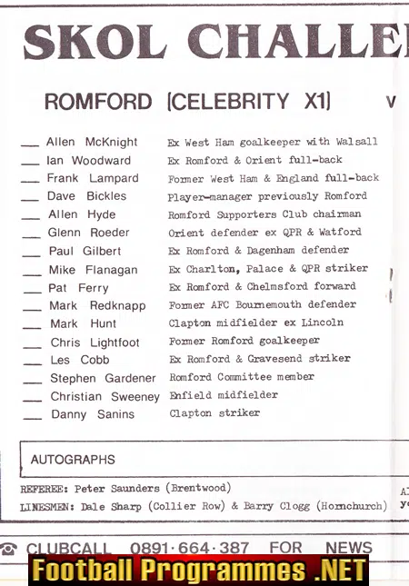 Romford v Arsenal 1992 - Friendly Match at Hornchurch