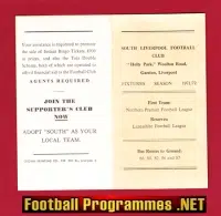 South Liverpool Football Club Fixture Card 1971 – 1972