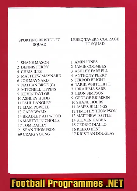 Sporting Bristol v Lebeq Tavern Courage 2009 - Sunday Cup