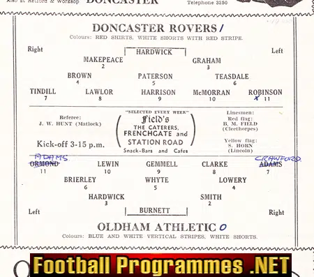 Doncaster Rovers v Oldham Athletic 1953