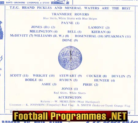 Tranmere Rovers v Accrington Stanley 1954
