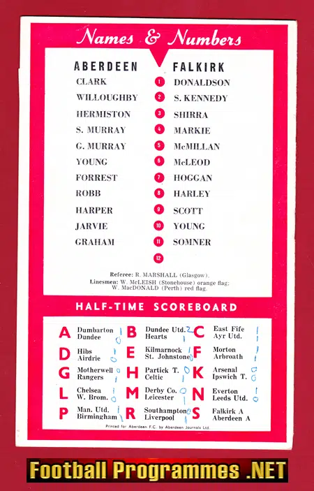 Aberdeen v Falkirk 1972 - Multi Autographed SIGNED