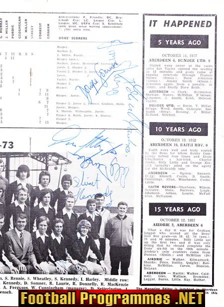 Aberdeen v Falkirk 1972 - Multi Autographed SIGNED