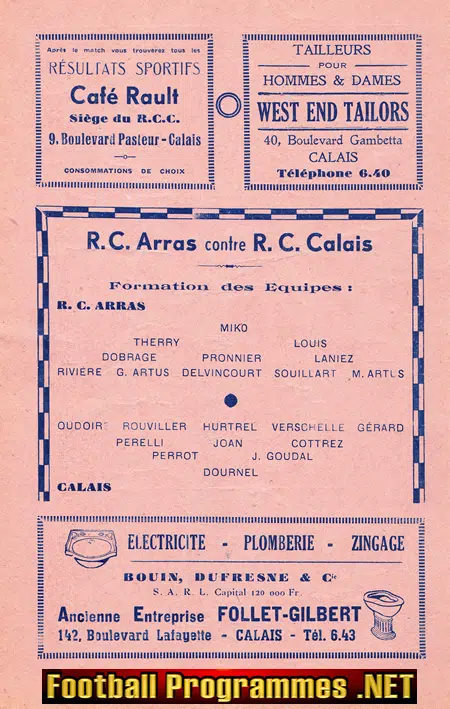 RC Arras v RC Calais 1949 - 1940's France Football