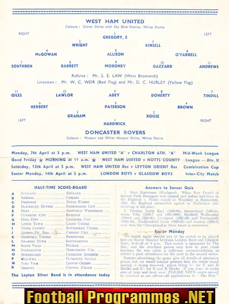 West Ham United v Doncaster Rovers 1952