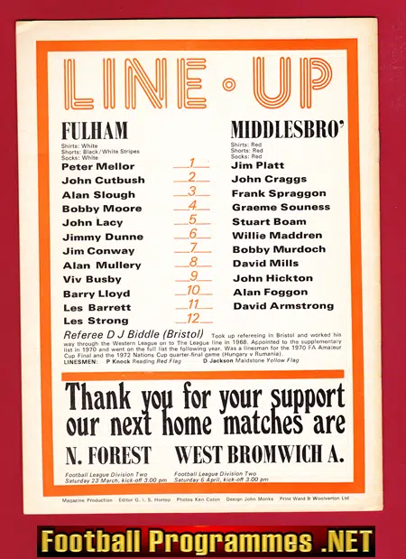 Fulham v Middlesbrough 1974 - Bobby Moore Debut - Graeme Souness