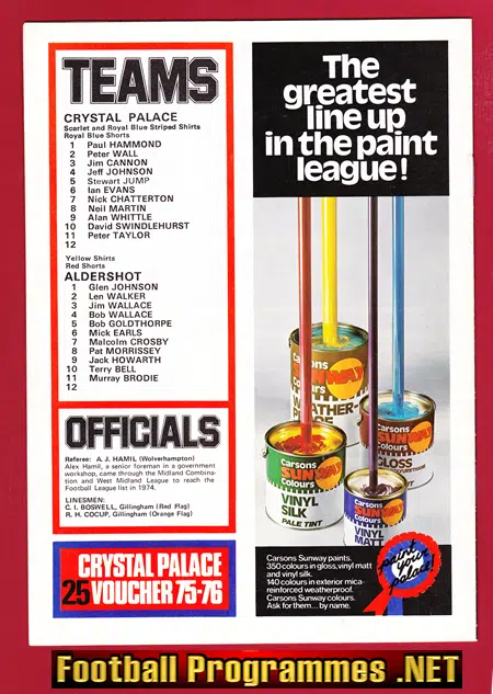 Crystal Palace v Aldershot 1976