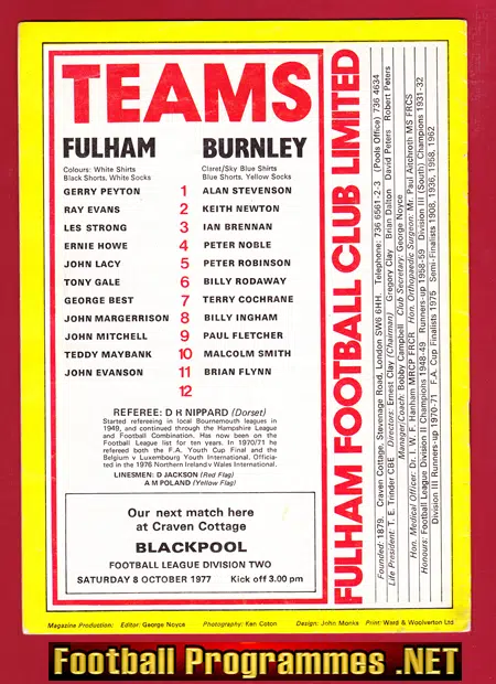 Fulham v Burnley 1977 - George Best Featured