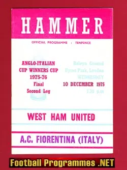 West Ham United v Fiorentina 1975 - Anglo Italian Cup