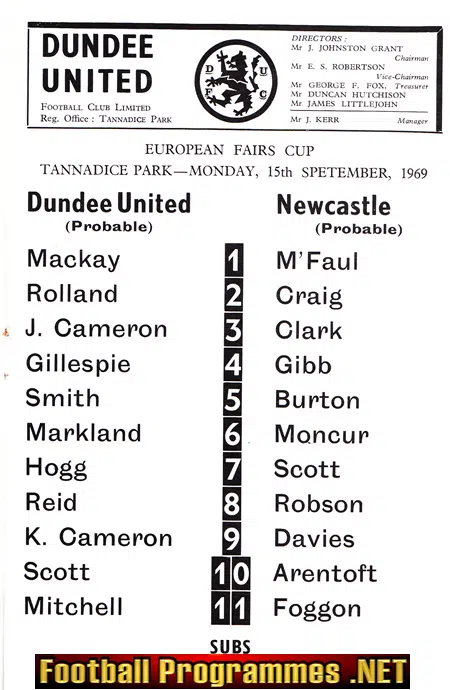 Dundee United v Newcastle United 1969 - European Fair Cup