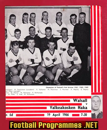 Walsall v Valkeakosken Haka 1966 – Valkeakoski – Finland Team