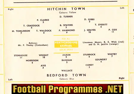 Hitchin Town v Bedford Town 1962