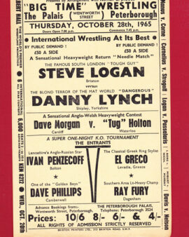 Wrestling Poster Logan v Lynch – Palais Peterborough 1965