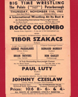 Wrestling Poster Colombo v Szakacs – Palais Peterborough 1965