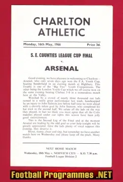 Charlton Athletic v Arsenal 1966 - SE Counties Cup Final