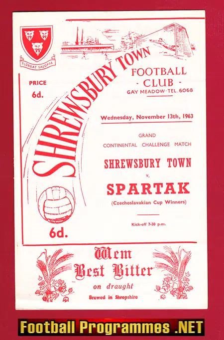 Shrewsbury Town v Spartak 1963 – Challenge Match v Czech Team