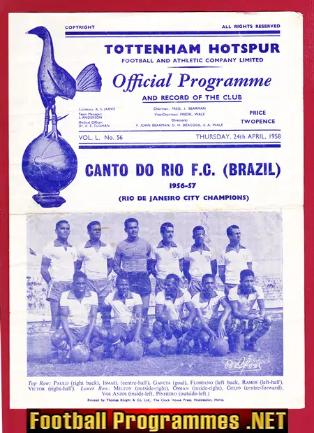 Tottenham Hotspur v Canto Do Rio 1958 – Brazilian Football Club
