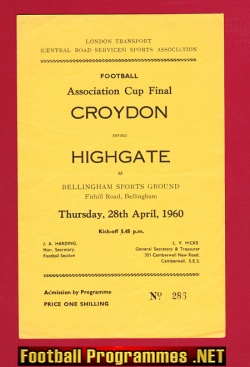 Croydon v Highgate 1960 – Cup Final at Bellingham