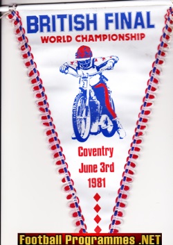 British World Champion Speedway Final Pennant Flag Coventry 1981