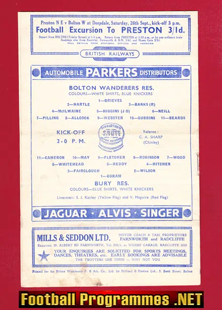 Bolton Wanderers v Bury 1953 - Reserves Match