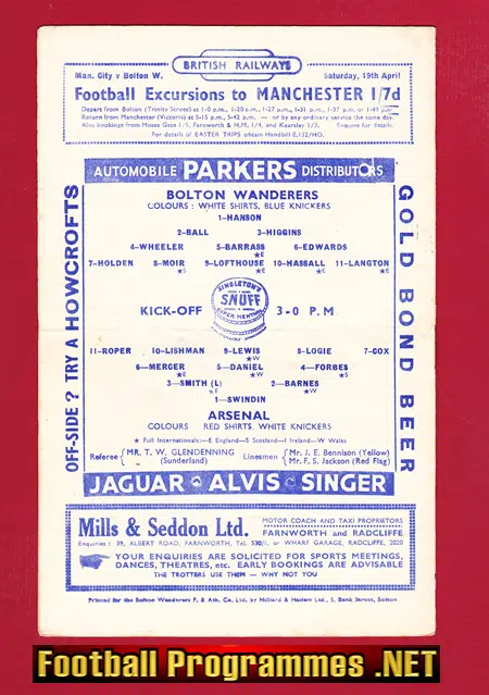 Bolton Wanderers v Arsenal 1952