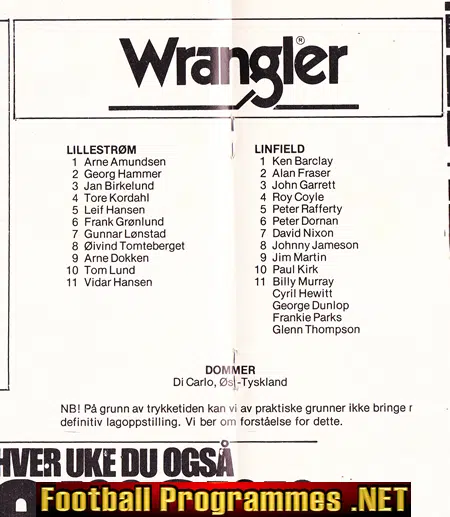 Lillestrom v Linfield 1978 - Norway