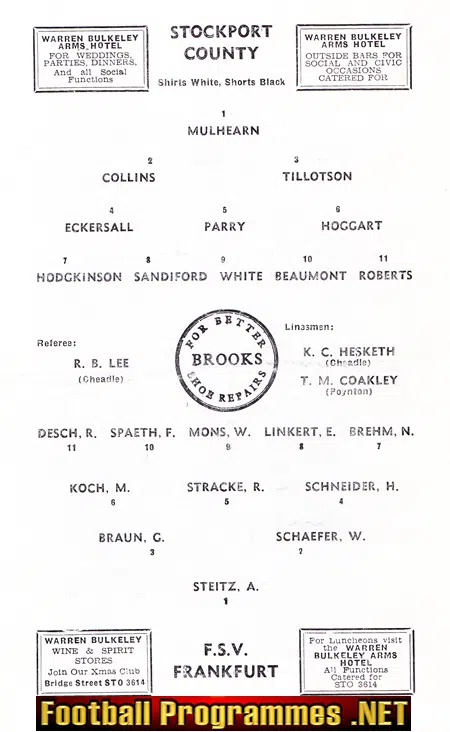 Stockport County v FSV Frankfurt 1965 - Germany Team - Signed