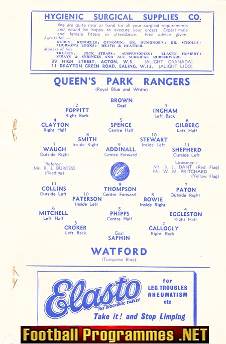 Queens Park Rangers v Watford 1952
