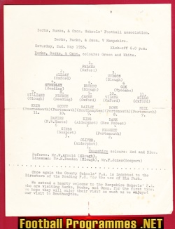 Berks Bucks Oxon v Hampshire 1953 – Schoolboys Match at Reading