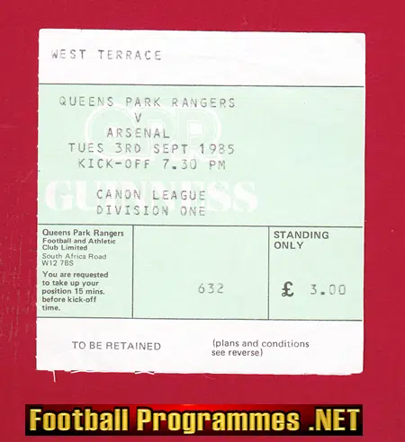 Queens Park Rangers v Arsenal 1985 - Football Ticket