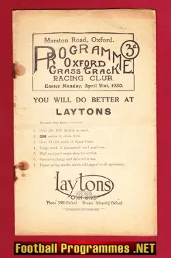 Oxford Grasstrack Racing Speedway Programme 1930
