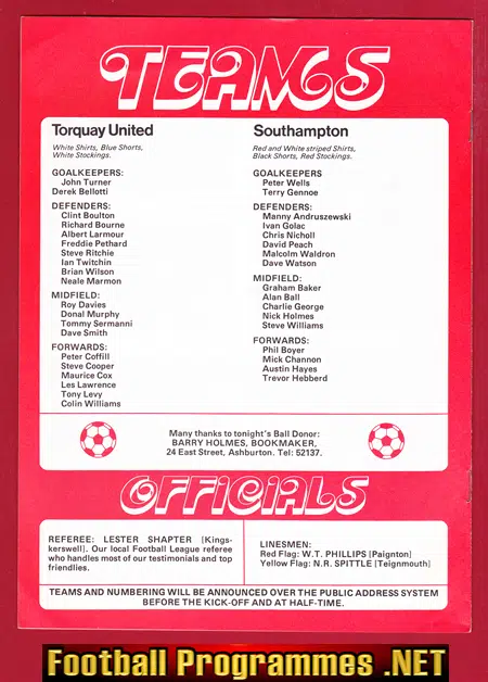 Clint Boulton Testimonial Benefit Match Torquay United 1980