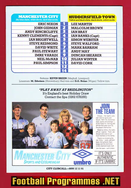 Manchester City v Huddersfield Town 1987 - Score was 10 - 1