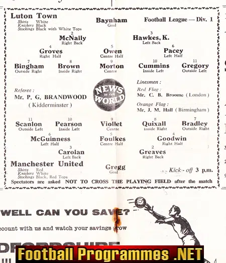 Luton Town v Manchester United 1959