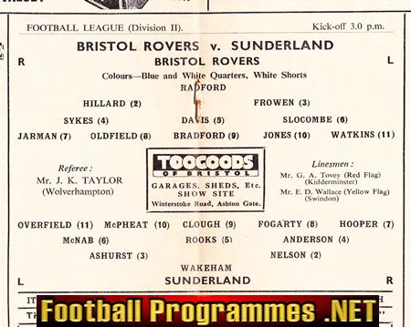Bristol Rovers v Sunderland 1961