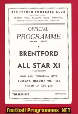 Jimmy Bain Testimonial Benefit Match Brentford 1956