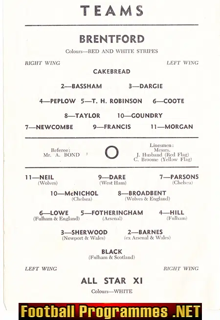 Jimmy Bain Testimonial Benefit Match Brentford 1956