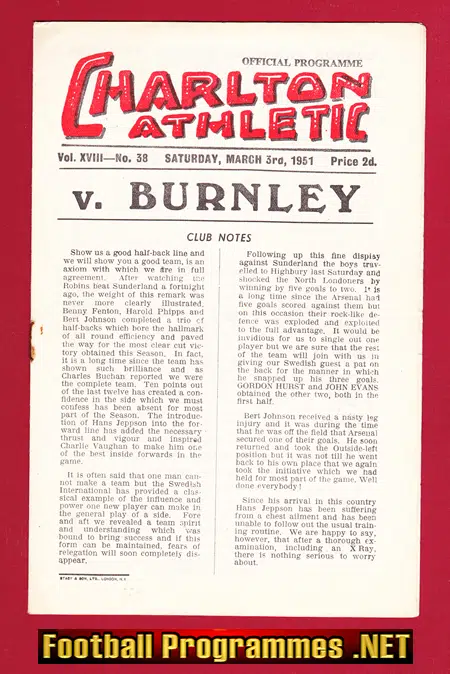 Charlton Athletic v Burnley 1951