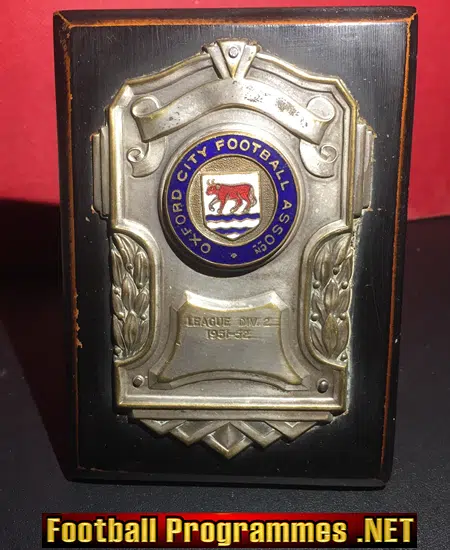 Oxford City Football Club Original Winners Plauque 1951 - 1952