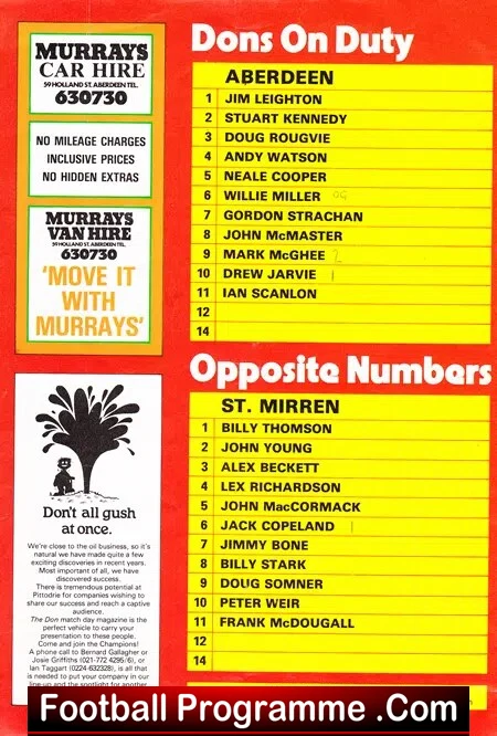 Aberdeen v St Mirren 1980 – Multi Autographed Signed