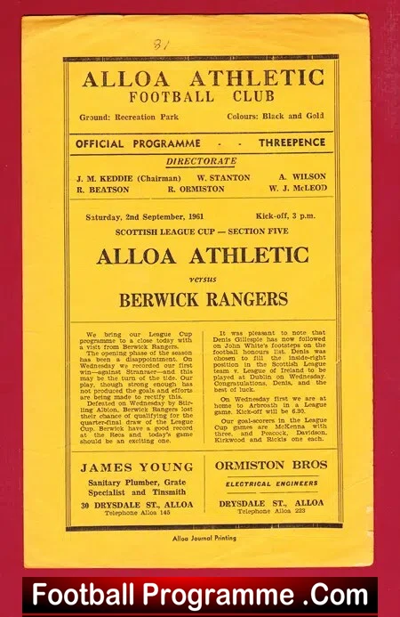 Alloa Athletic v Berwick Rangers 1961 - Scottish Cup