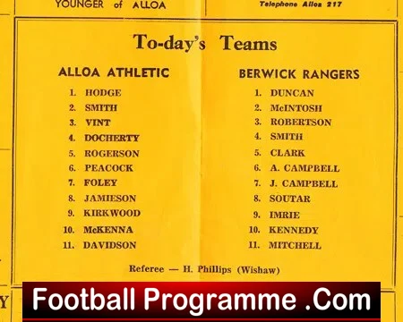 Alloa Athletic v Berwick Rangers 1961 - Scottish Cup