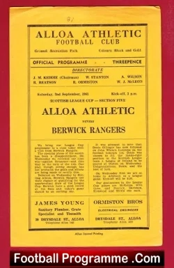 Alloa Athletic v Berwick Rangers 1961 - Scottish Cup - football programme