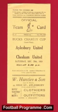 Aylesbury United v Chesham United 1928 – 1920’s Programme