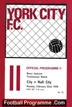 Barry Jackson Testimonial Benefit Match York City 1970 - football programme