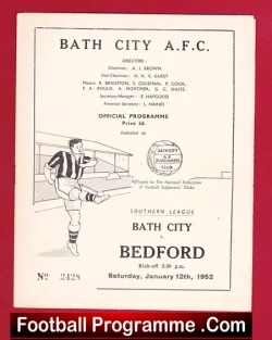 Bath City v Bedford Town 1952 - Southern League 1950's - football programme