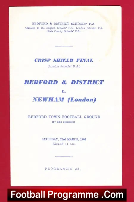 Bedford & District v Newham 1968 – Schoolboys Shield Cup Final