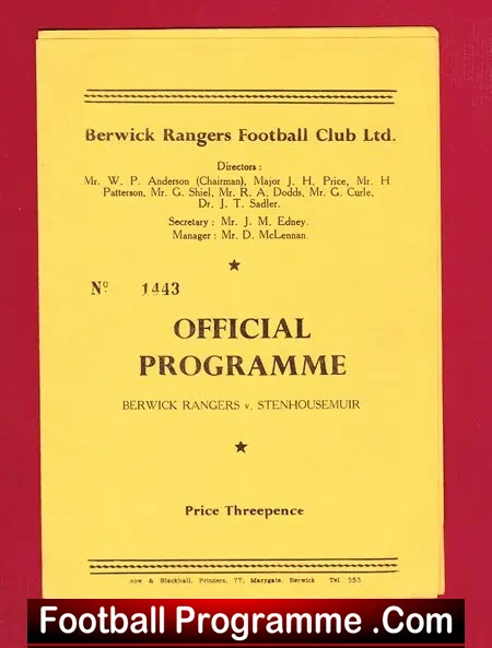 Berwick Rangers v Stenhousemuir 1959